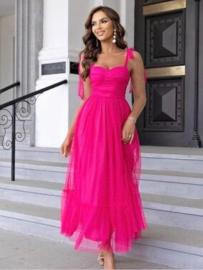 SHEIN Hot Pink Tie-Shoulder Maxi Dress